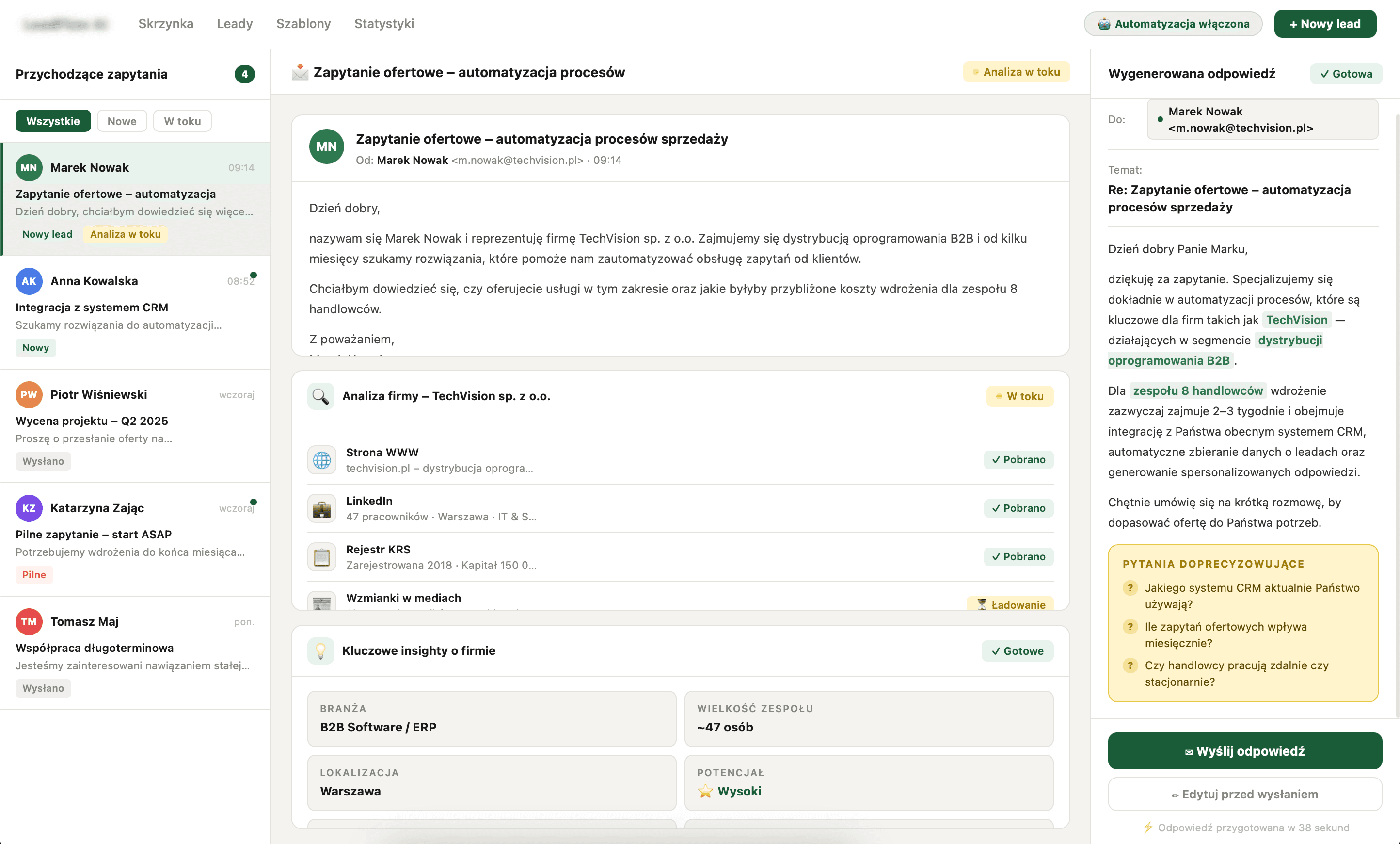 Automatyczna analiza leadów