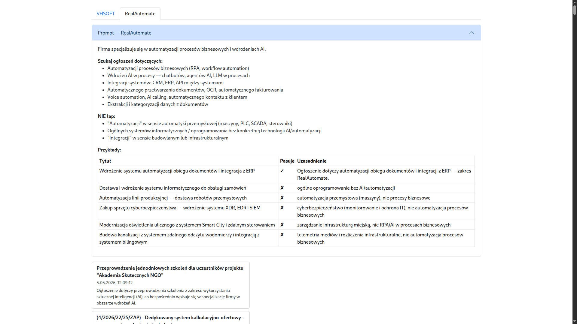 Bot przetargowy z klasyfikacją AI